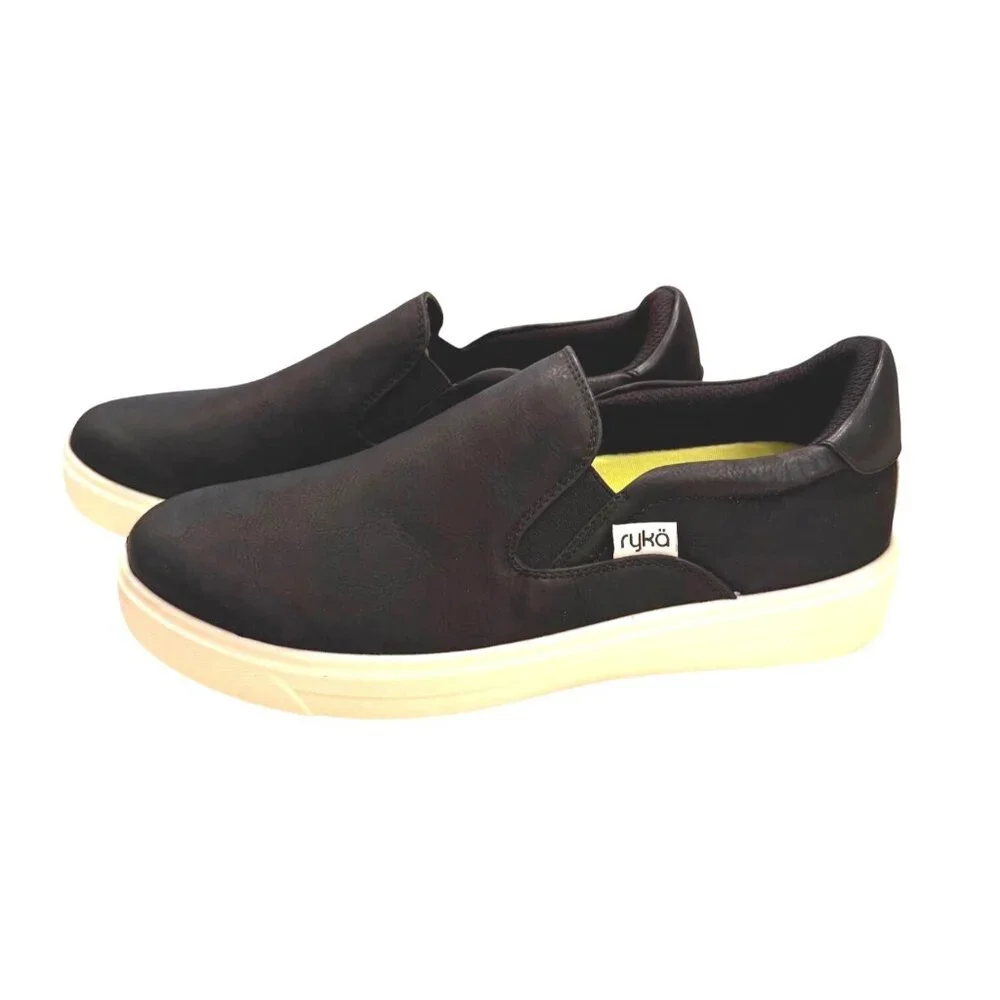 Ryka Viv Slip On Black Size 7.5 W Wide EU 38 Man Made Upper NWB